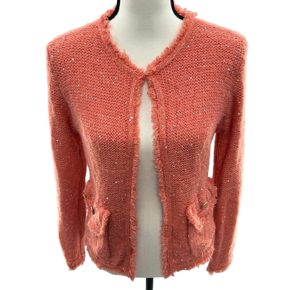 NWOT Sioni Wool Blend Knit Cardigan  Sequins S Jacket MSRP $129 Old Money - Picture 5 of 12